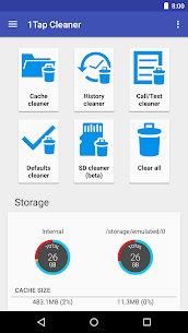 1Tap Cleaner (الإصدار العربي) حذف الملفات المؤقتة وسجلات البحث والمكالمات 1